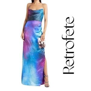NEW RETROFETE X Revolve🔥Marlene Ombre Blue/Purple silk-blend gown S NWT